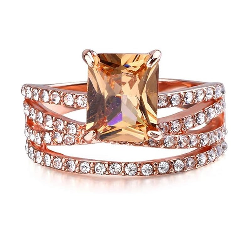 Greendou Fashion Jewelry 14k Rose Gold Plated Sterling Silver Square Champagne Zirconia Ring Size 5-10 (7) - Image 1